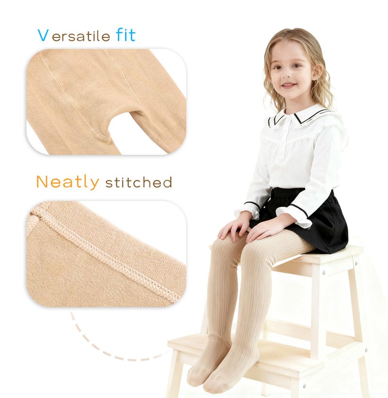 CHUNG Toddlers Little Girls Autumn Winter Cotton Footed Tights Stretchy Soft Leggings Stockings,7-8 Years,Beige - Image 3